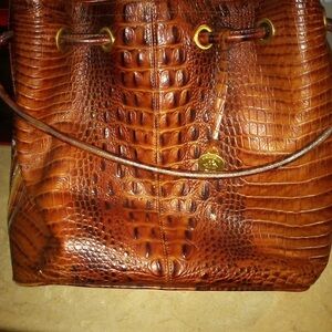 Brahmin Tan Crocodile-Embossed Shoulder Bag
